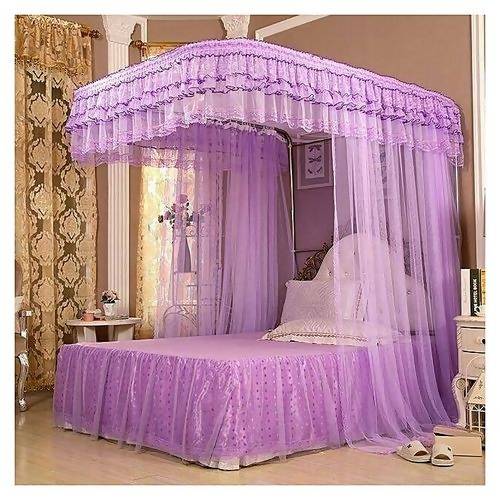 5x6 2 Stand Steel Pole Rail Mosquito Net Plus A Free Bedroom Usb Led Flashlight Purple