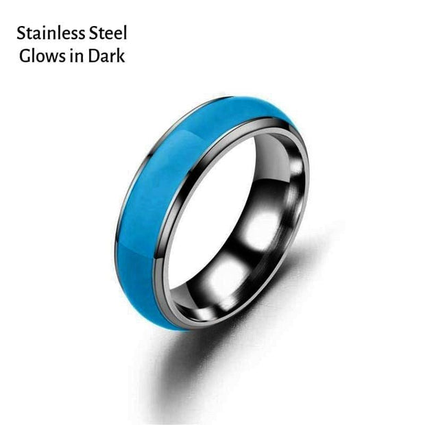 or Blue Glow Dark Stainless-Steel 4mm Band Luminous Rings