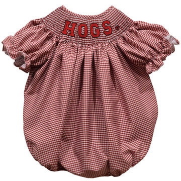 *Arkansas Smocked Red Gingham Short Sleeve Girls Bubble