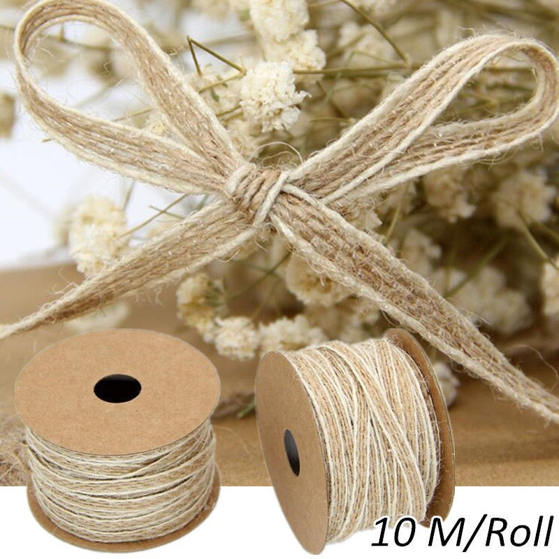 10m Natura Fish Silk Hemp Ribbon With White Line Trims Tape Roll