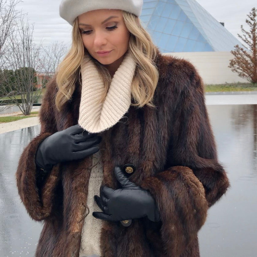 fur coat leather gloves