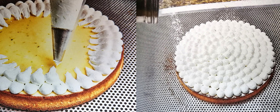 Italian meringue poaching on lemon pie