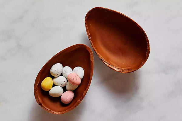 chocolate egg mold filled with treats
