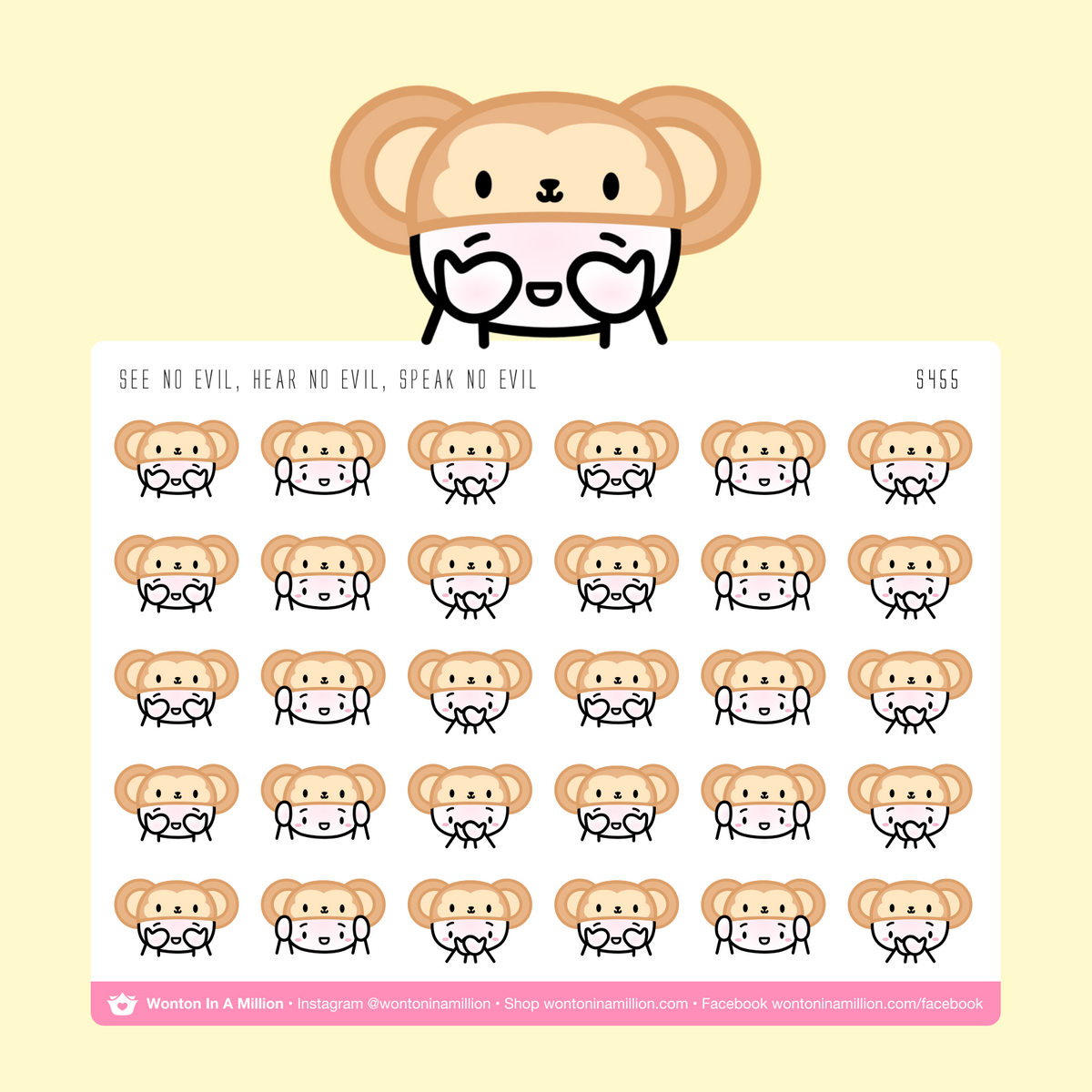 See, Hear, Speak No Evil Monkey Emoji Stickers - Wonton In A