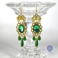 green Edwardian earrings antique gold Xanthe