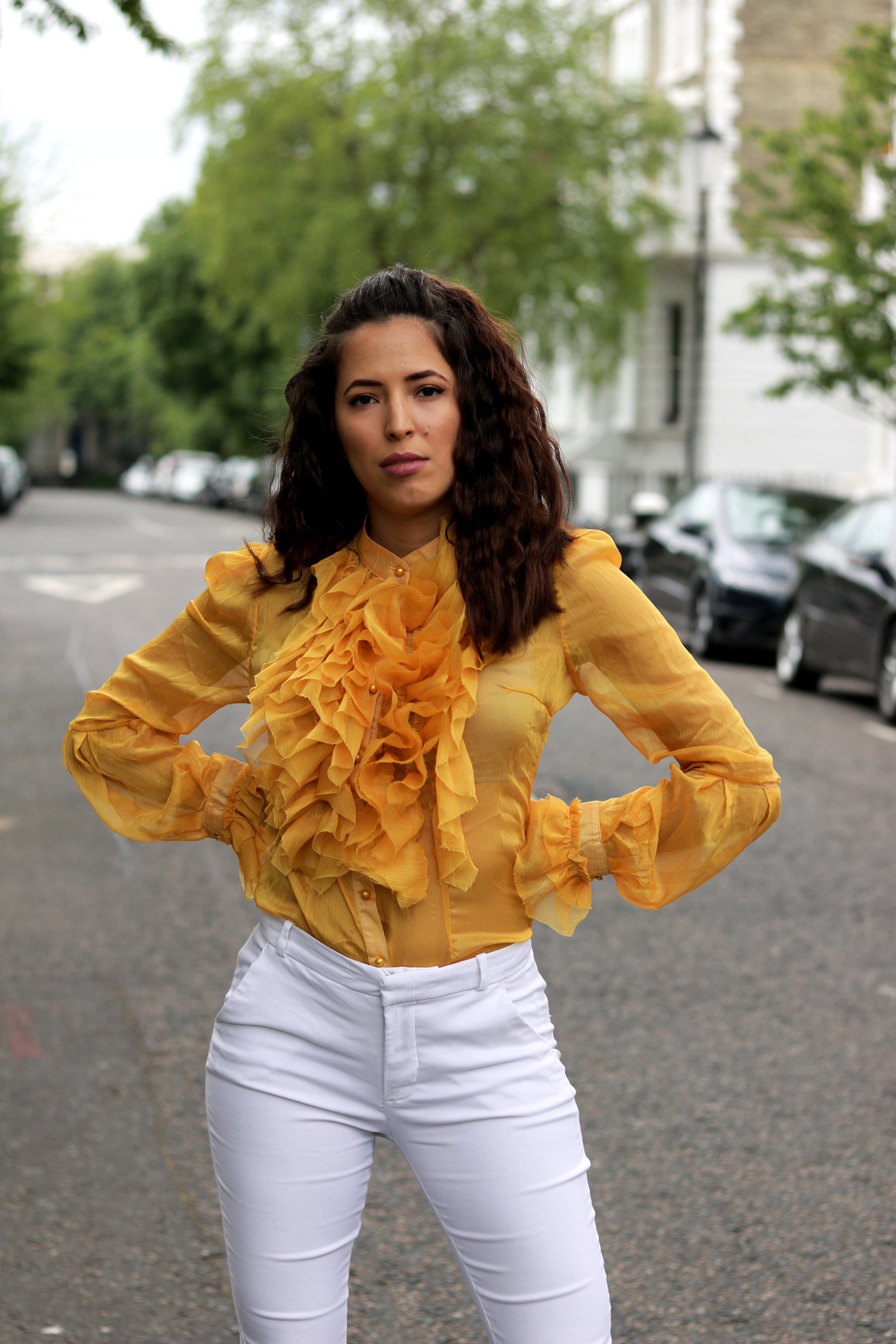 yellow ruffle shirt