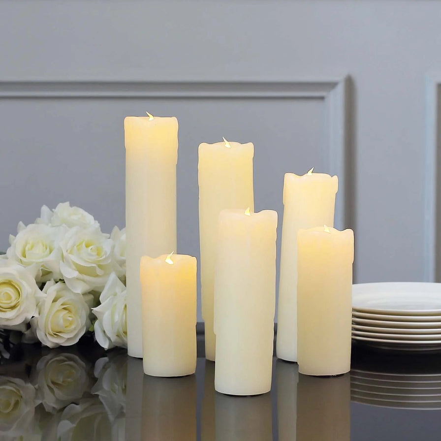 6 LED Candles Battery Operated Dripping Wax Design Pillar Lights - Warm White