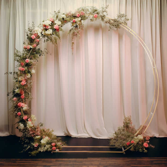 8 ft Double Hoop Round Metal Wedding Arch Backdrop Stand - Gold