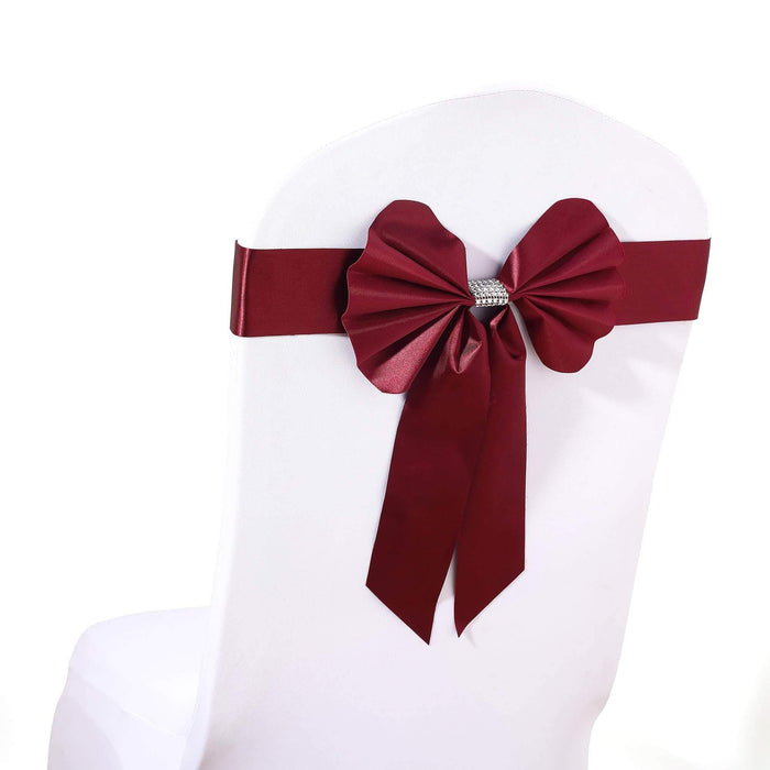 5 pcs Reversible Satin and Faux Leather Bow Tie Chair Sashes with Buckles SASH_SS01_BURG