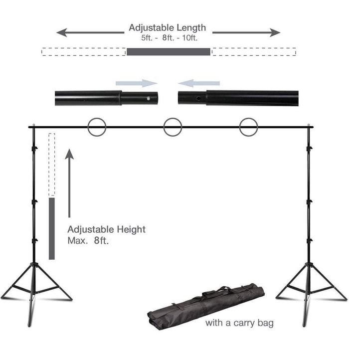 8 ft x 10 ft Photography Backdrop Stand Kit with 2 Free Backdrops