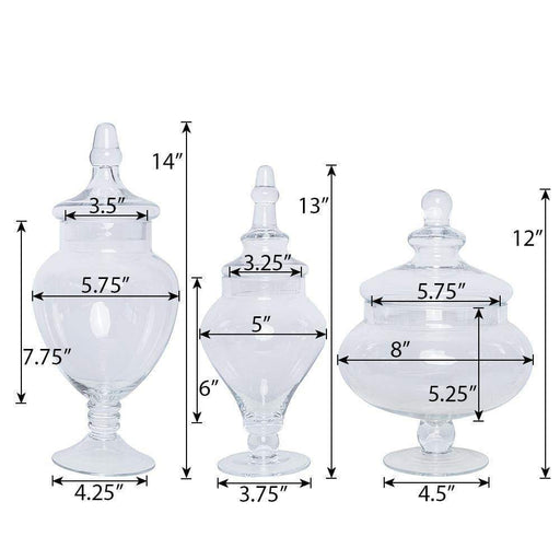 Balsacircle Clear 3 Pcs 9 inch 10 inch 11 inch Tall Glass Apothecary Jars with Lids - Wedding Party Candy Gift Packaging Decorations Supplies