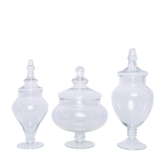 Balsacircle Clear 3 Pcs 9 inch 10 inch 11 inch Tall Glass Apothecary Jars with Lids - Wedding Party Candy Gift Packaging Decorations Supplies