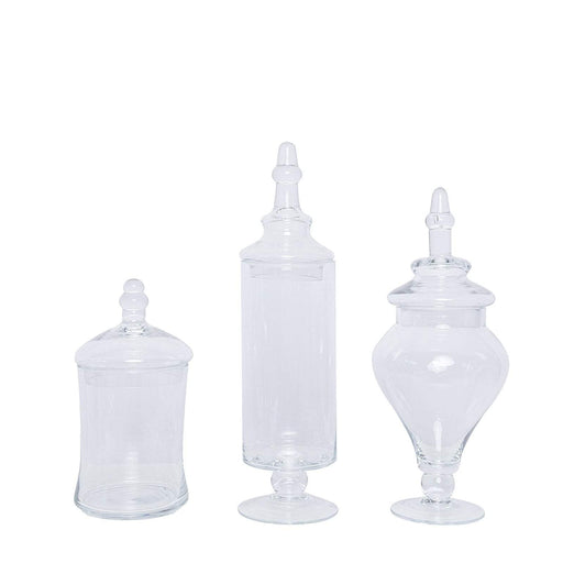 Balsacircle Clear 3 Pcs 9 inch 10 inch 11 inch Tall Glass Apothecary Jars with Lids - Wedding Party Candy Gift Packaging Decorations Supplies