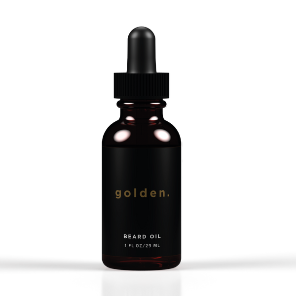 close up photo of Golden Grooming's beard oil. The best gift you can give to the man of your life.