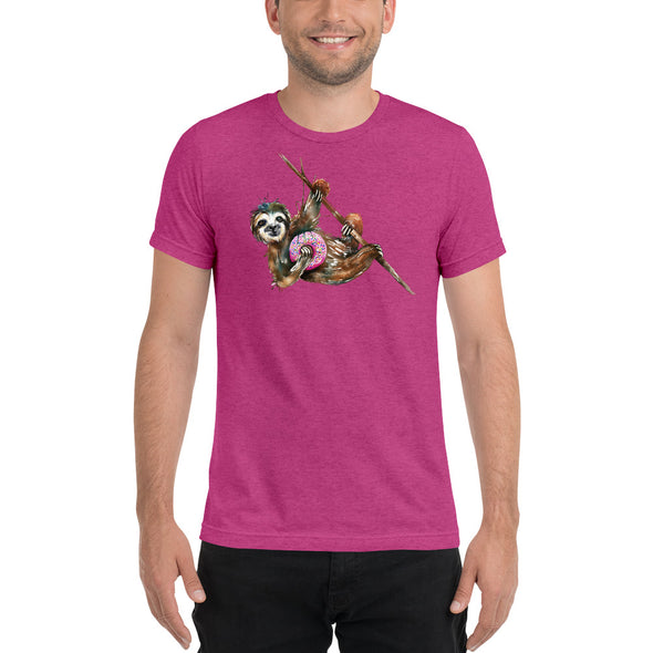 Sloth with Donut T-Shirt for Men or Women | Premium Tri-blend Fabric