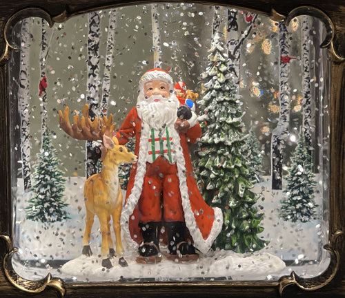 h 17cm, Battery Operated Brown Base Santa Claus Snow Globe Lantern, Warm  White LEDs