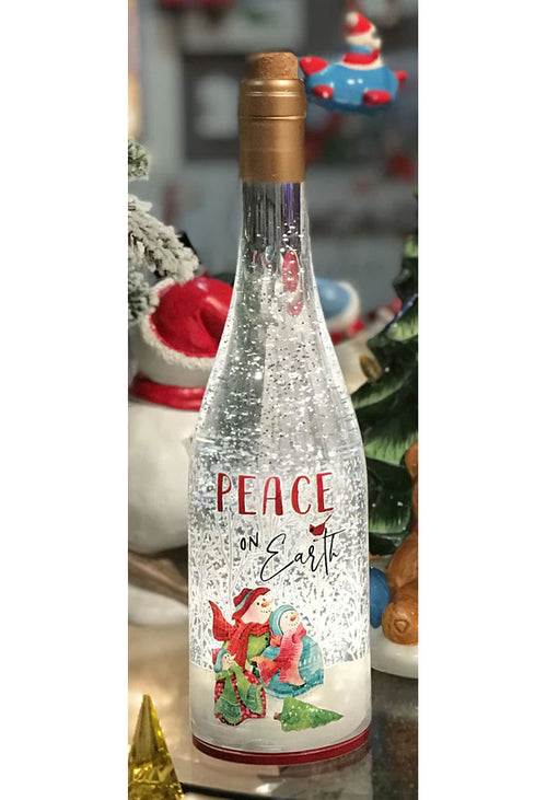 Lighted Wine Bottle With Swirling Glitter Christmas Cheer Design Snow –  Lighted Water Lanterns
