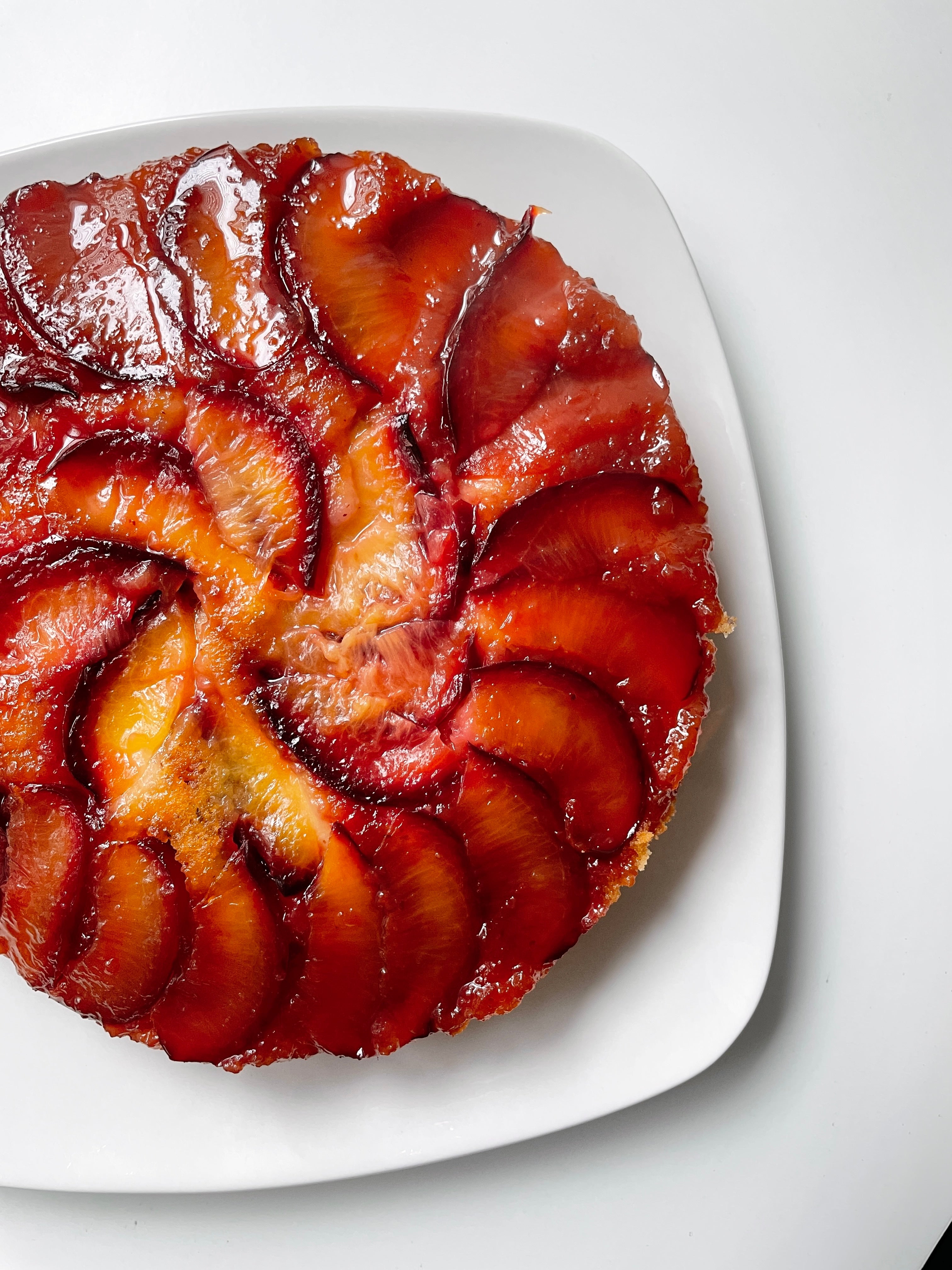 Pictured: Plum Upside Down Olive Oil and Almond Cake