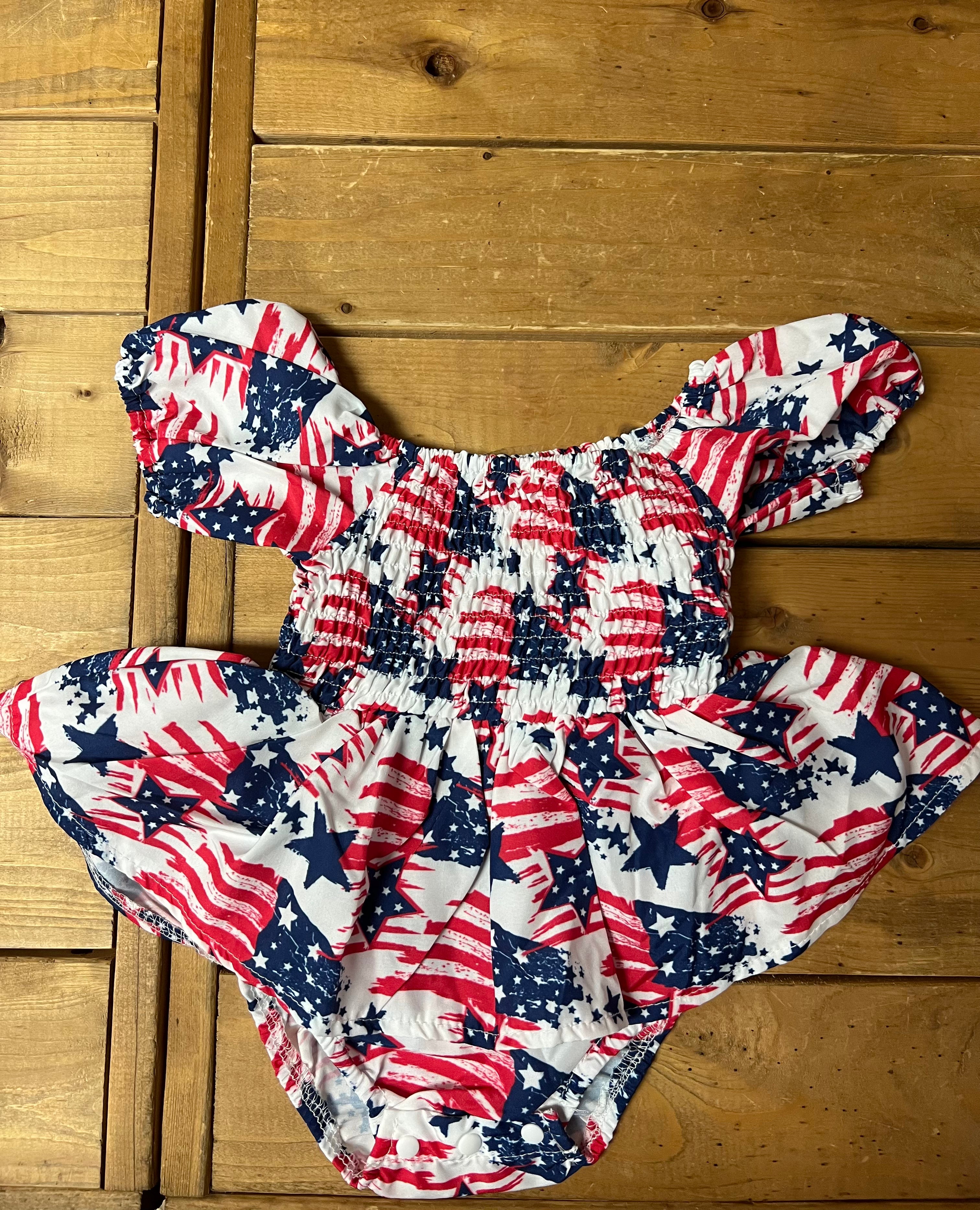 Red white blue flag printed onesie