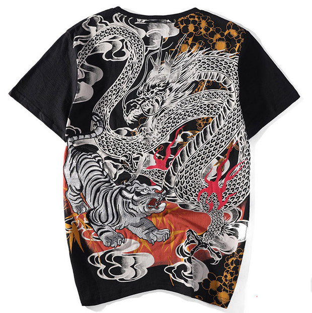 White Tiger Provokes The Dragon Japanese Embroidered Sukajan T-shirt ...