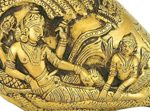 Lord Lakshmi Narain Conch - Brass Sculpture