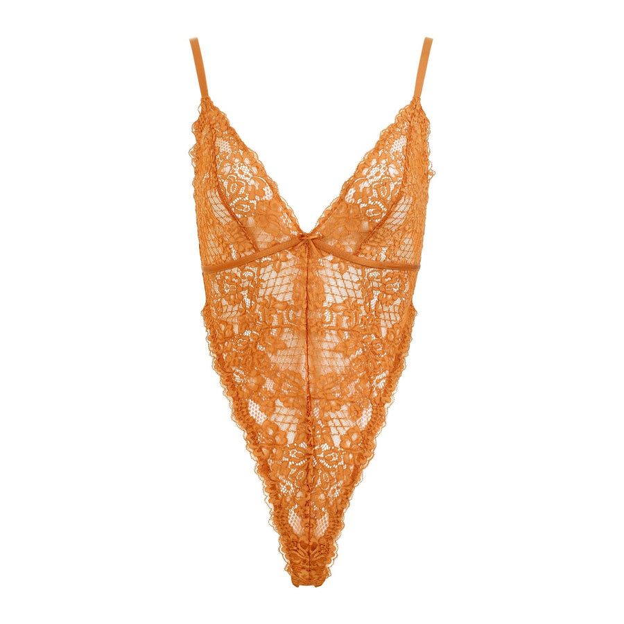 Love, Vera Nude Allover Floral Lace Teddy Manuka Honey