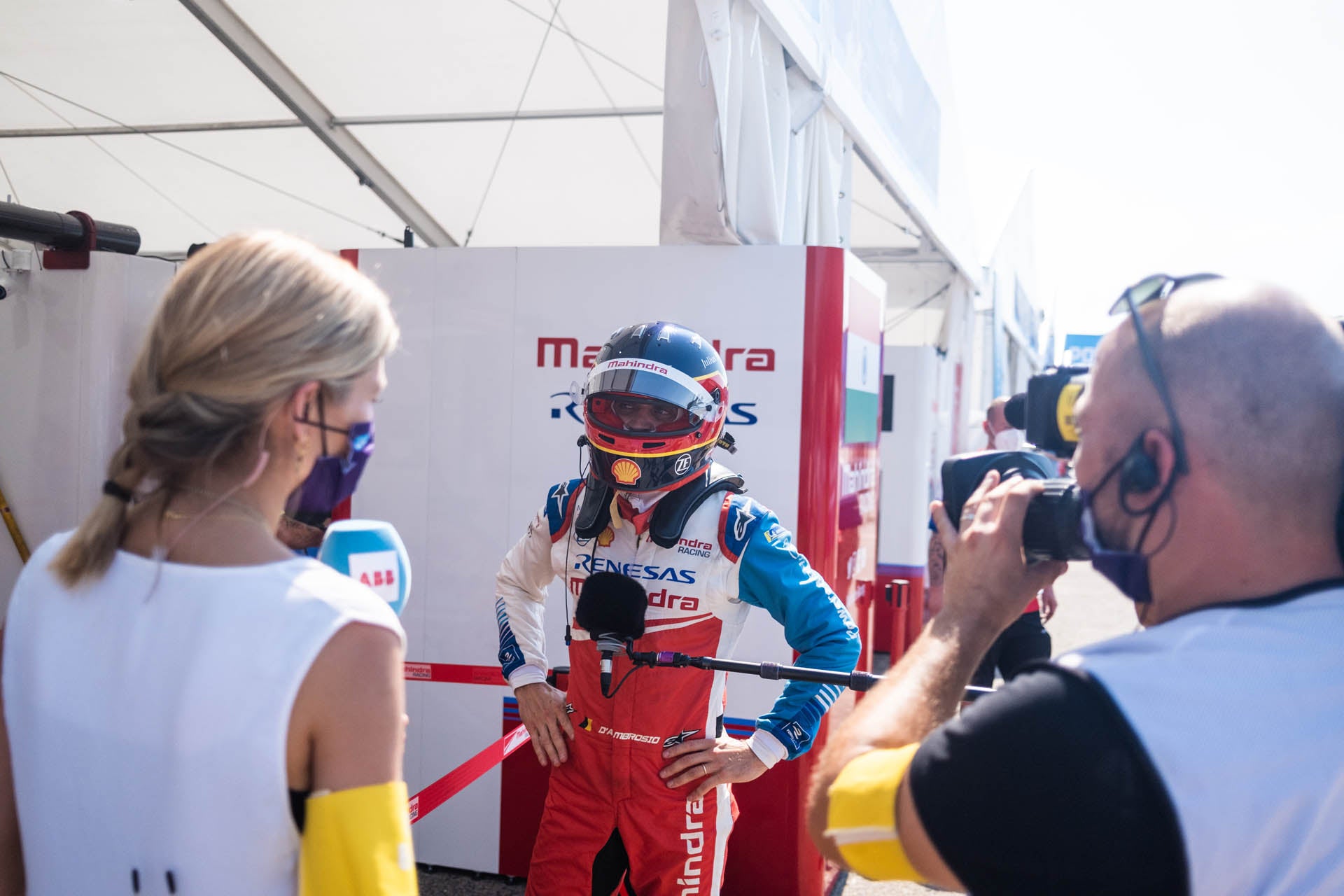 Formula E presenters interviewing driver