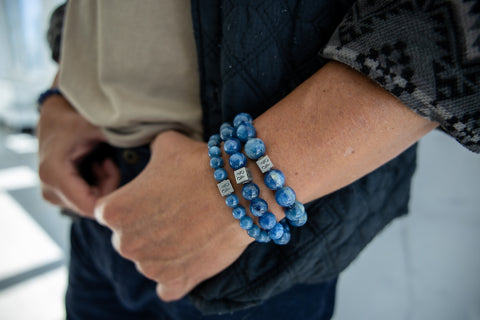 Male wearing Kyanite Natural Gemstone Bracelets Brand Centerpiece 