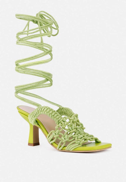 BEROE Green Braided Handcrafted Lace Up Sandal