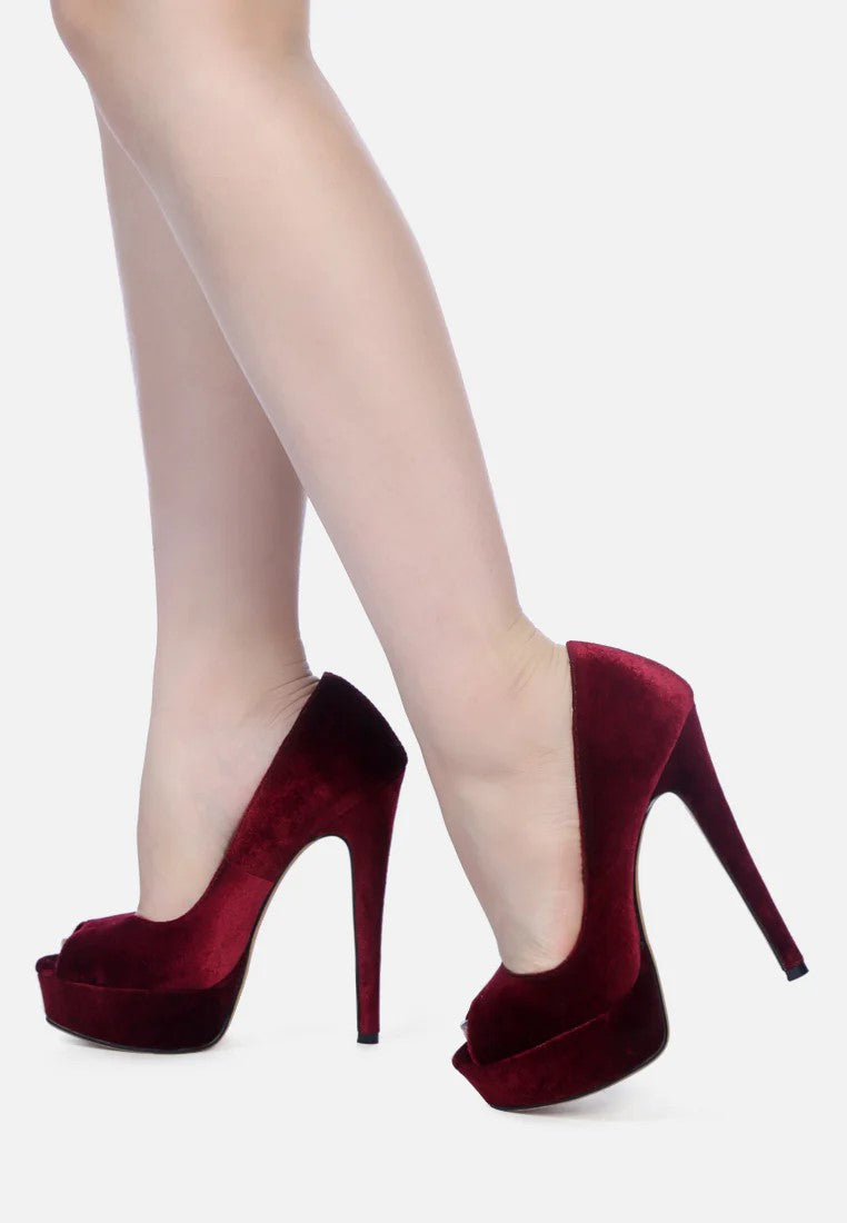 BRIELLE Peep Toe Stiletto Sandals In Burgundy