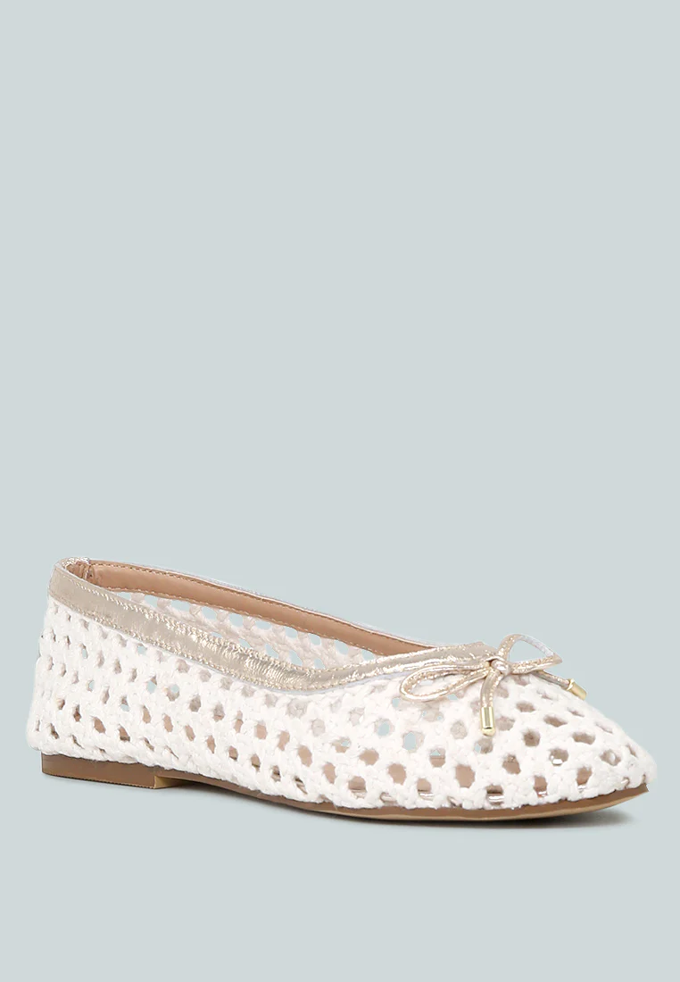 BRIONNA White Cotton Mesh Flat Ballerinas