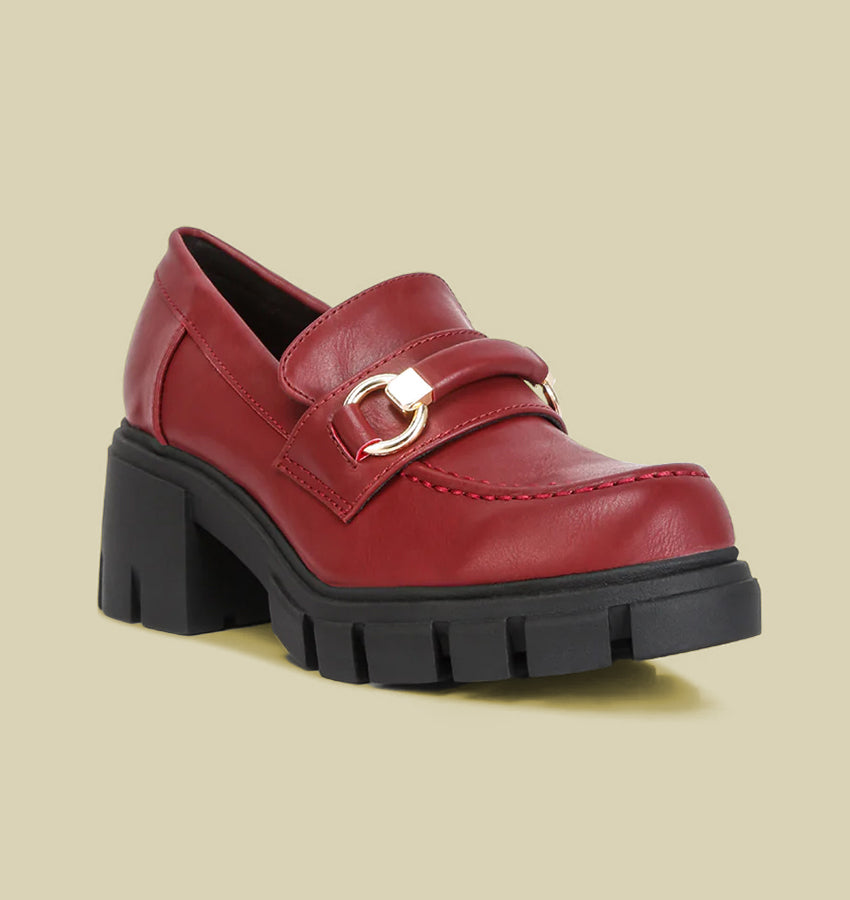 EVANGELINE Chunky Platform Loafers In Burgundy