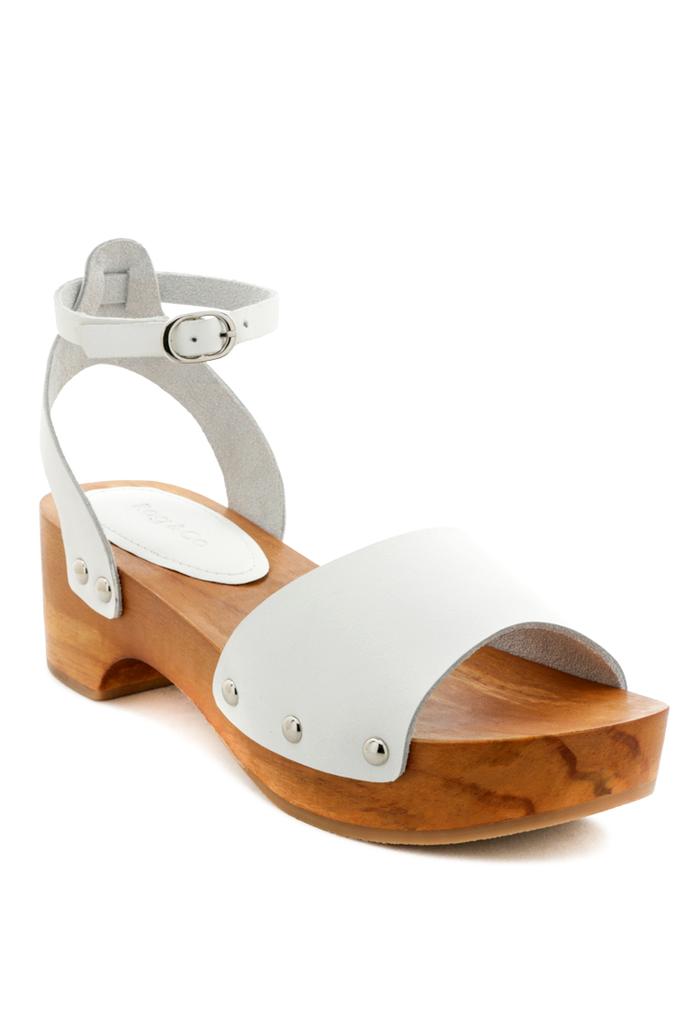 CARA WHITE WOODEN CLOGS