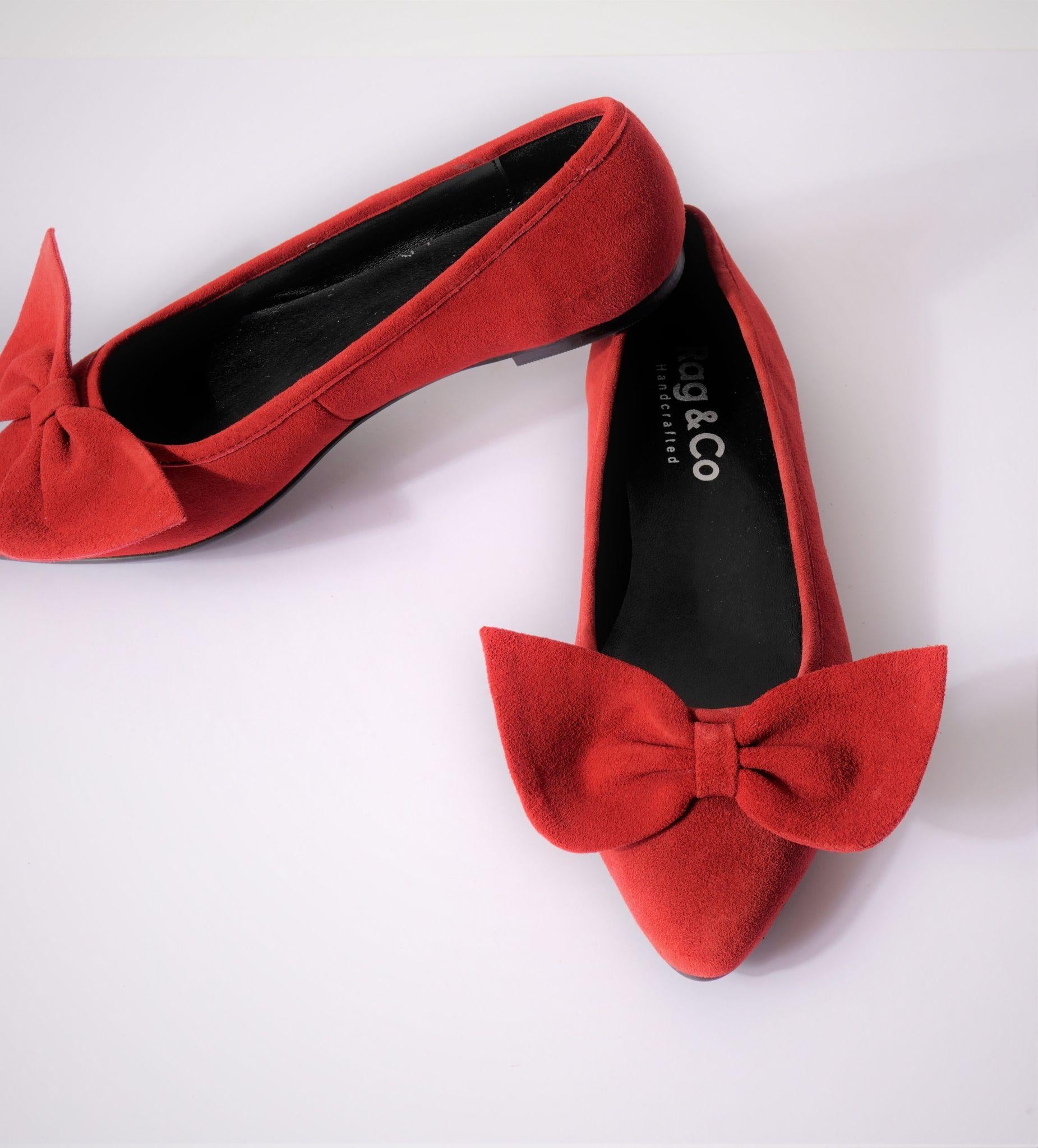 CHUCKLE Burgundy Big Bow Suede Ballerina Flats