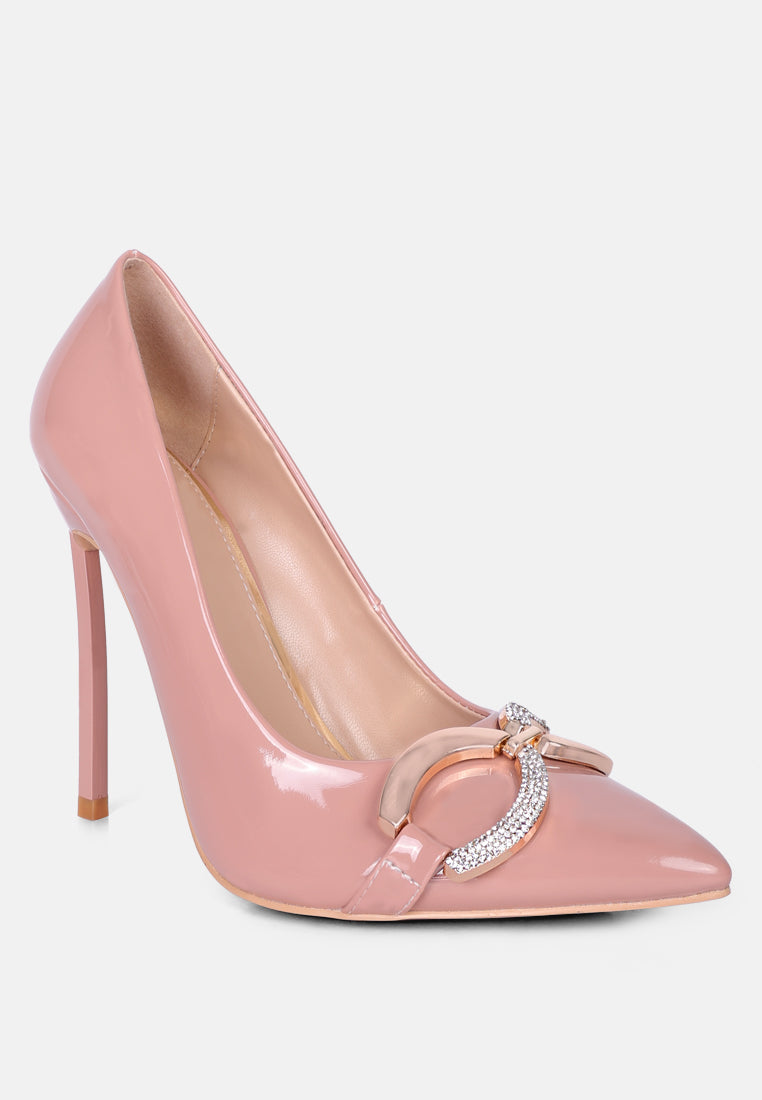COCKTAIL Buckle Embellished Stiletto Pump Shoes In Blush