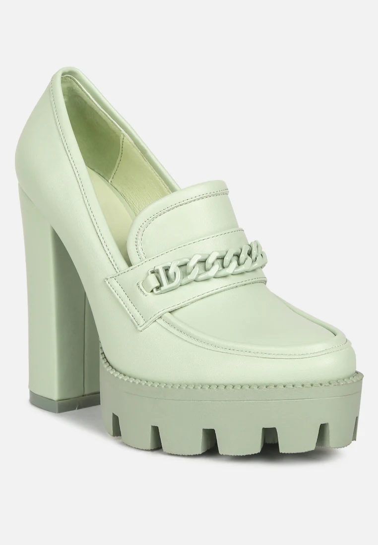 CORINNE Green Chain Embellished Chunky Loafers