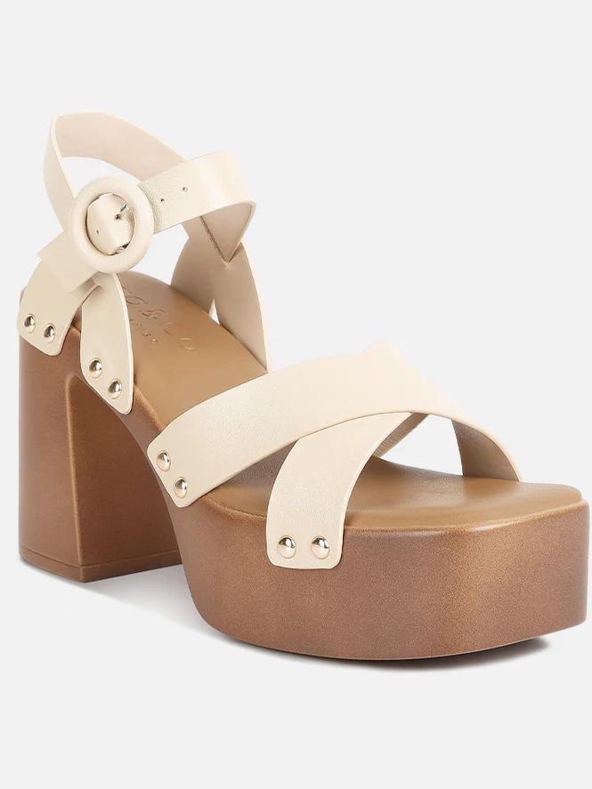 CRISTINA Cross Strap Embellished Heels In Beige