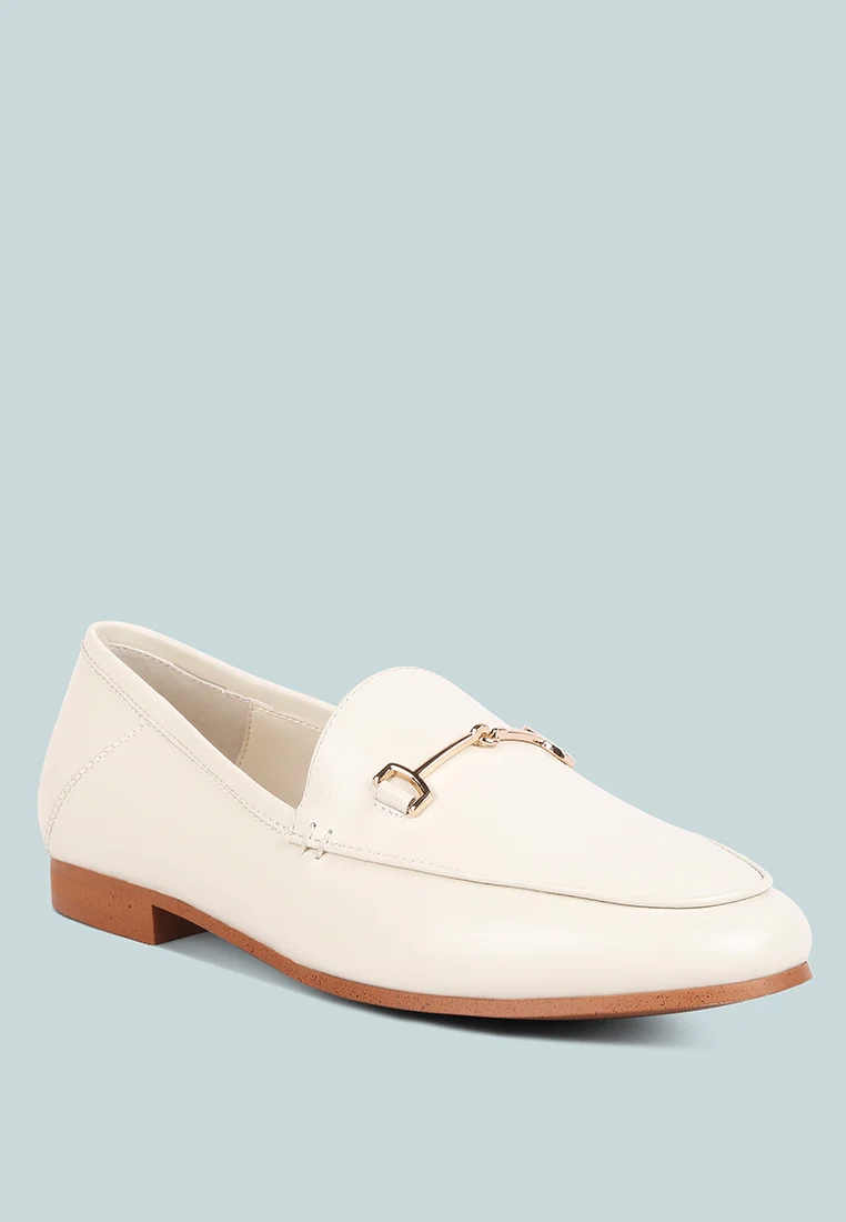 DARETH Horsebit Flat Heel Loafers In Off White