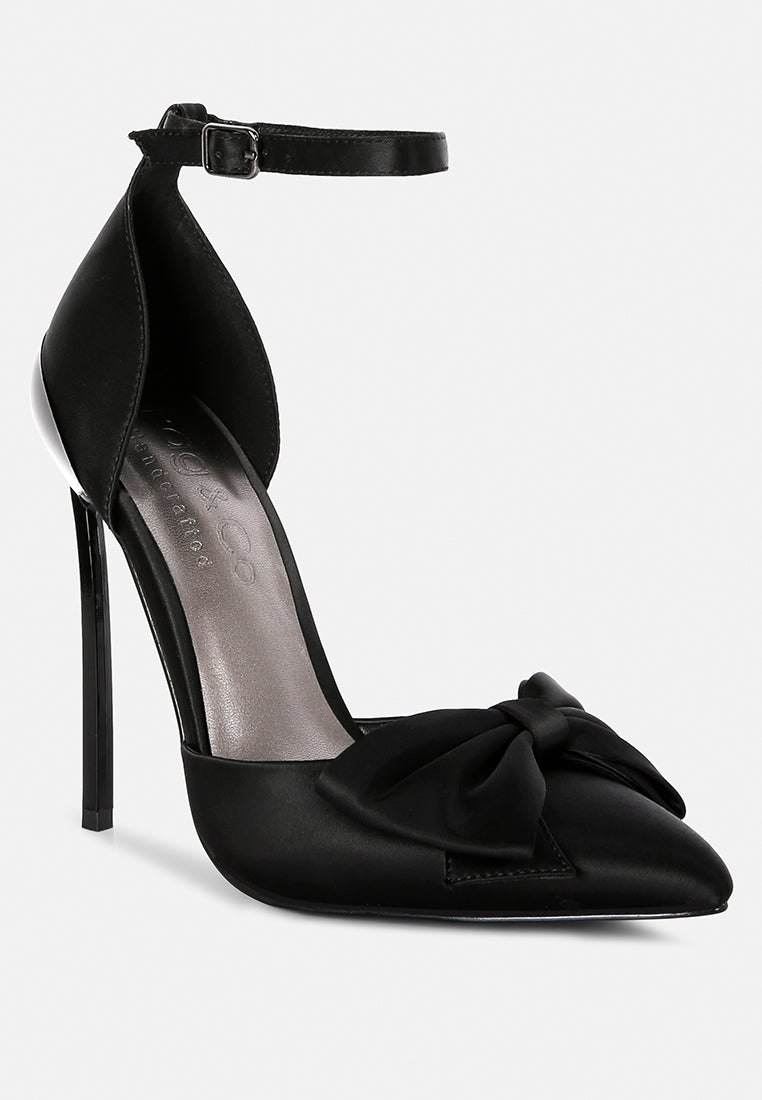 DINGLES Black Bow Embellished Satin Stiletto Sandals