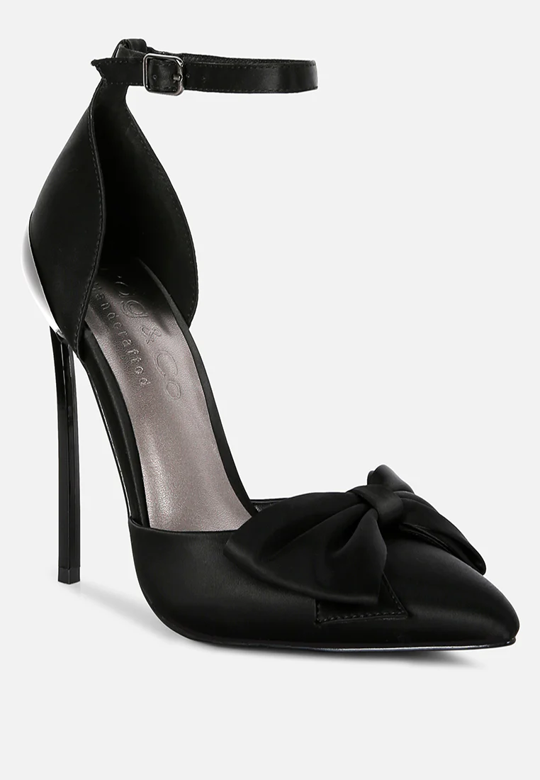  DINGLES Black Bow Embellished Satin Stiletto Sandals