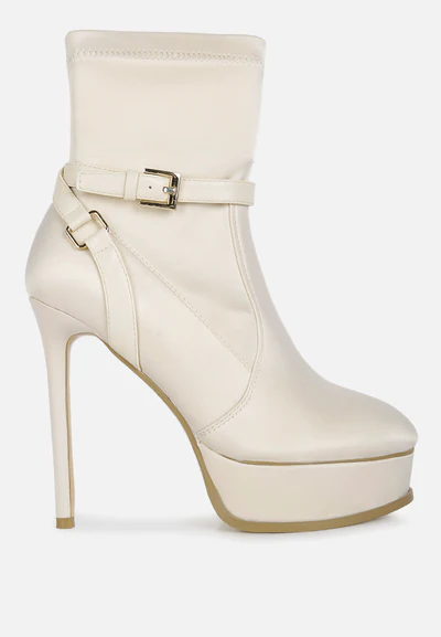 DOESBURG Beige Satin Stiletto Ankle Boot