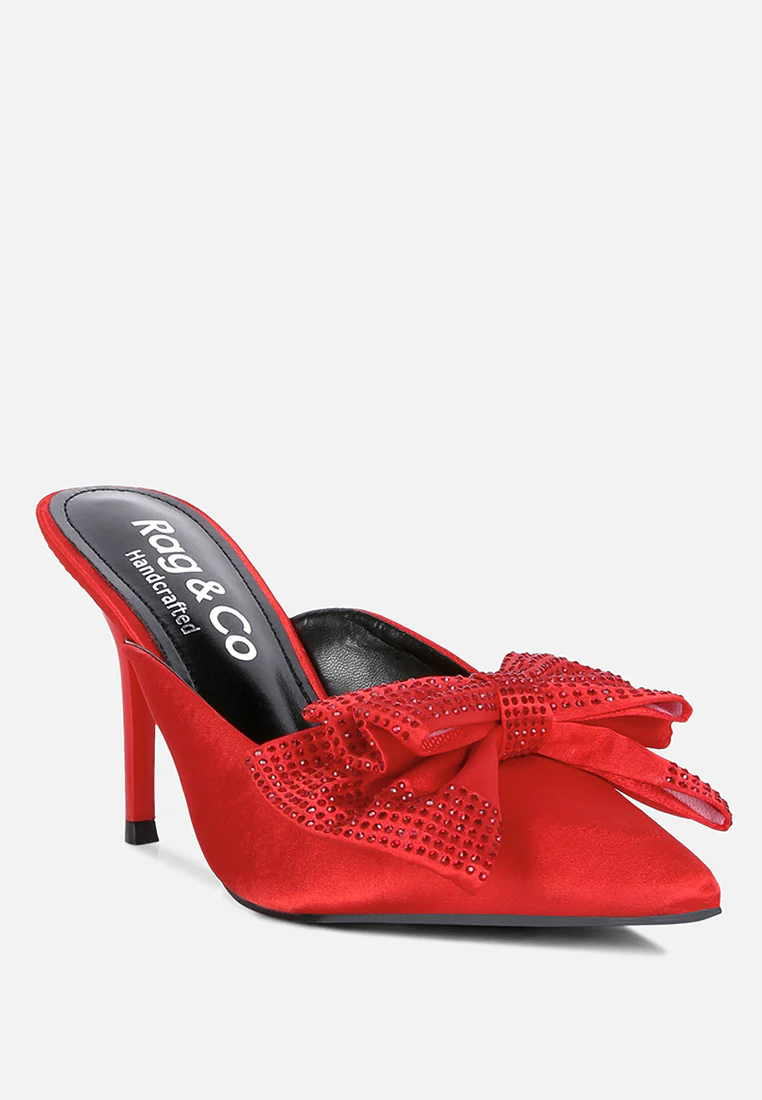 ELISDA Red Embellished Bow High Heel Mules