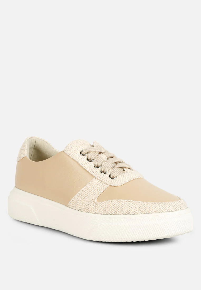 KJAER Dual Tone Leather Sneakers In Beige