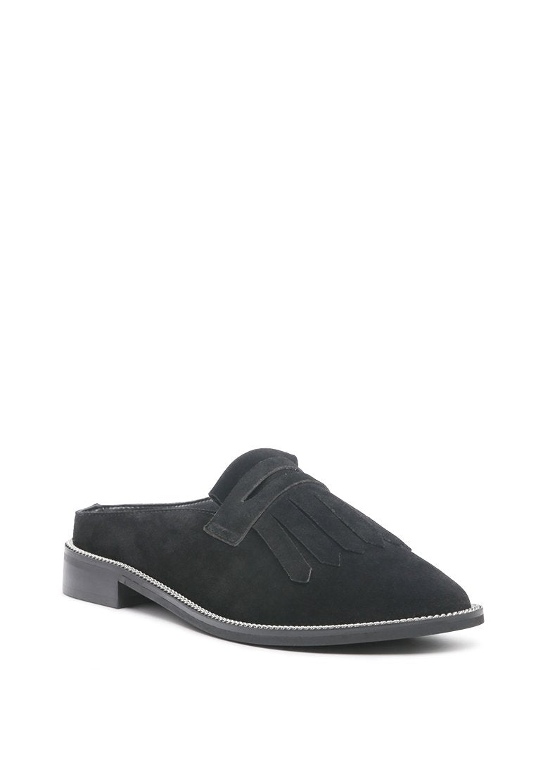 LENA BLACK SUEDE WALKING LOAFER MULES