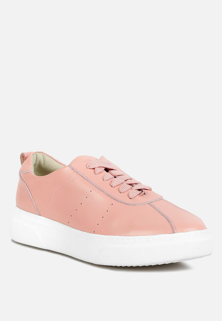MAGULL Solid Lace Up Leather Sneakers In Pink