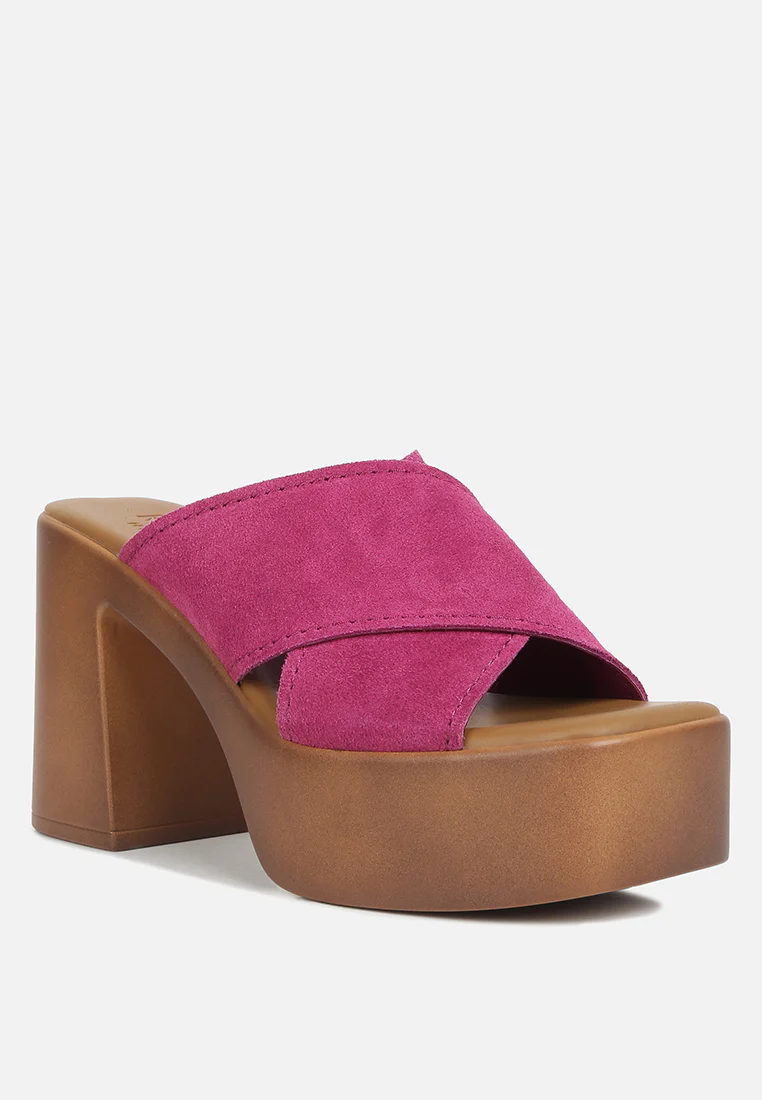 MATRIX Criss Cross Strap Block Heel Sandals In Fuchsia