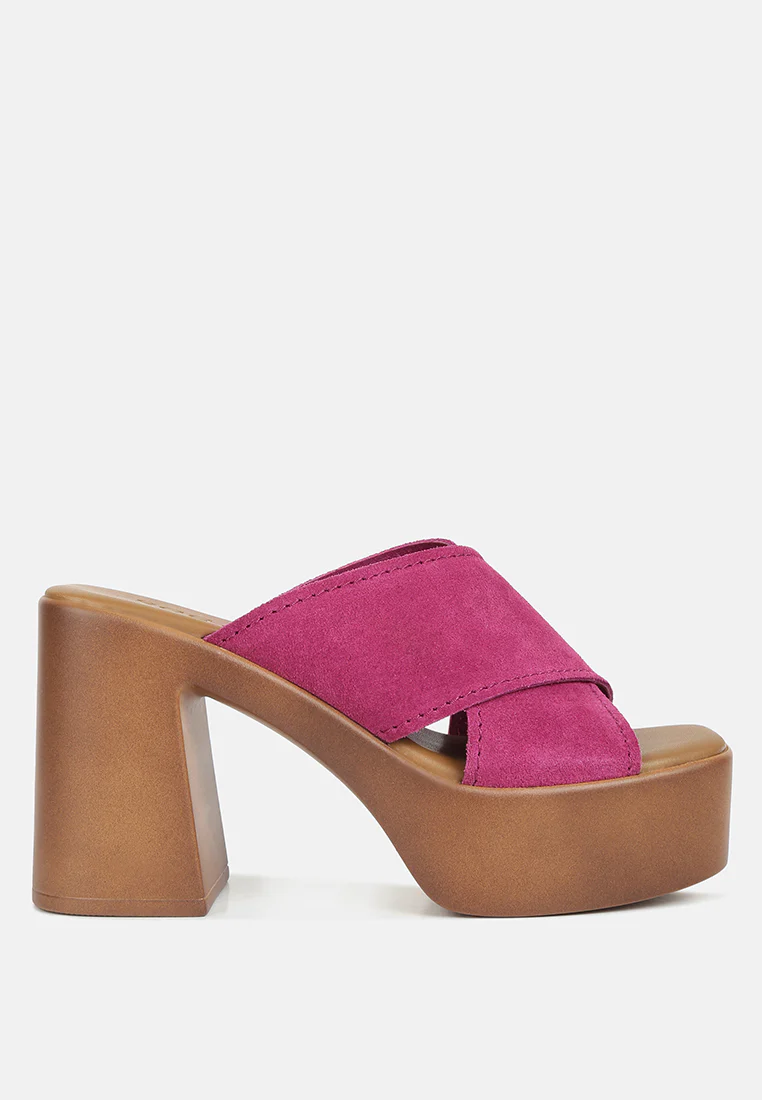 MATRIX Criss Cross Strap Block Heel Sandals In Fuchsia