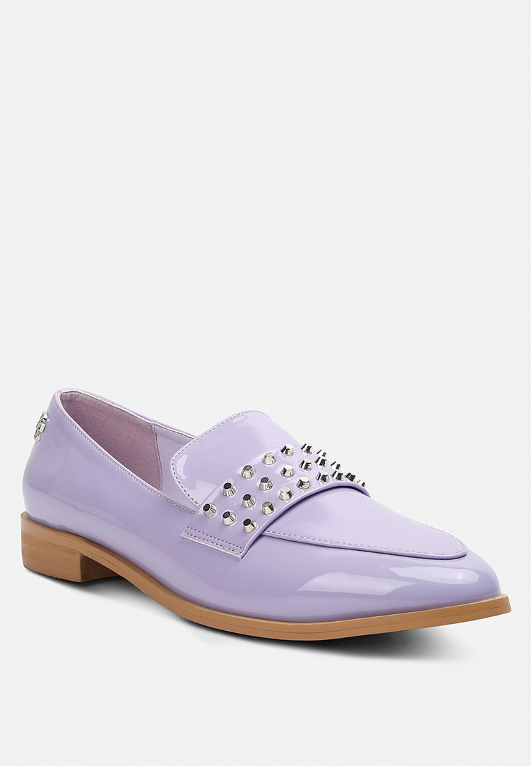 MEANBABE Semicasual Stud Detail Patent Loafers In Lilac