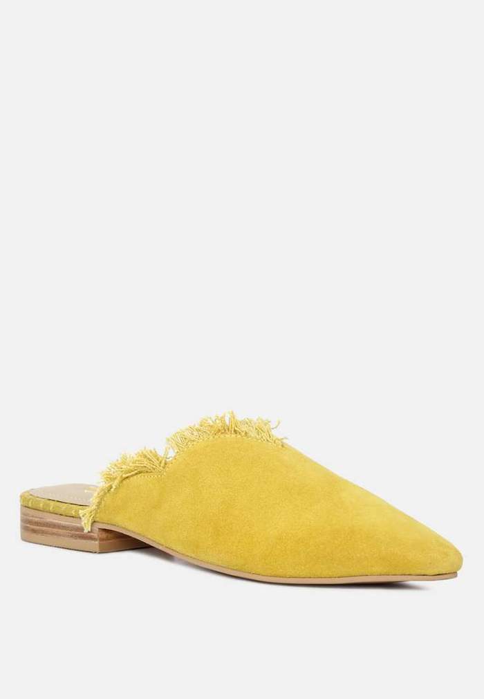 MOLLY MUSTARD FRAYED LEATHER MULES
