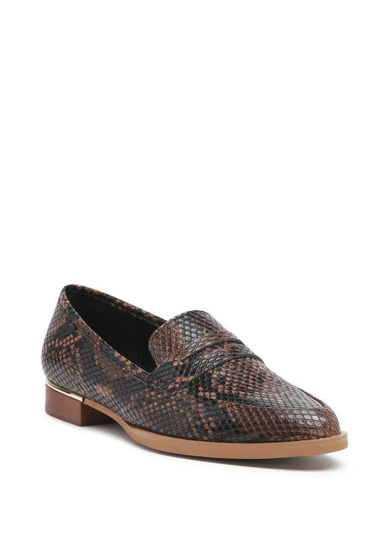 NADIA BROWN SNAKE TEXTURED LOAFERS